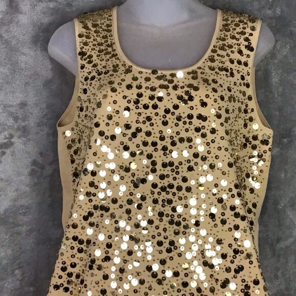 Reba Women’s Gold Sequin Knit Sleeveless Tank Top Blouse Size Large - Picture 8 of 13